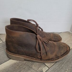 CLARKS Bushacre 2 Men's Leather Chukka Boots Dark Brown Distressed Leather Sz 12